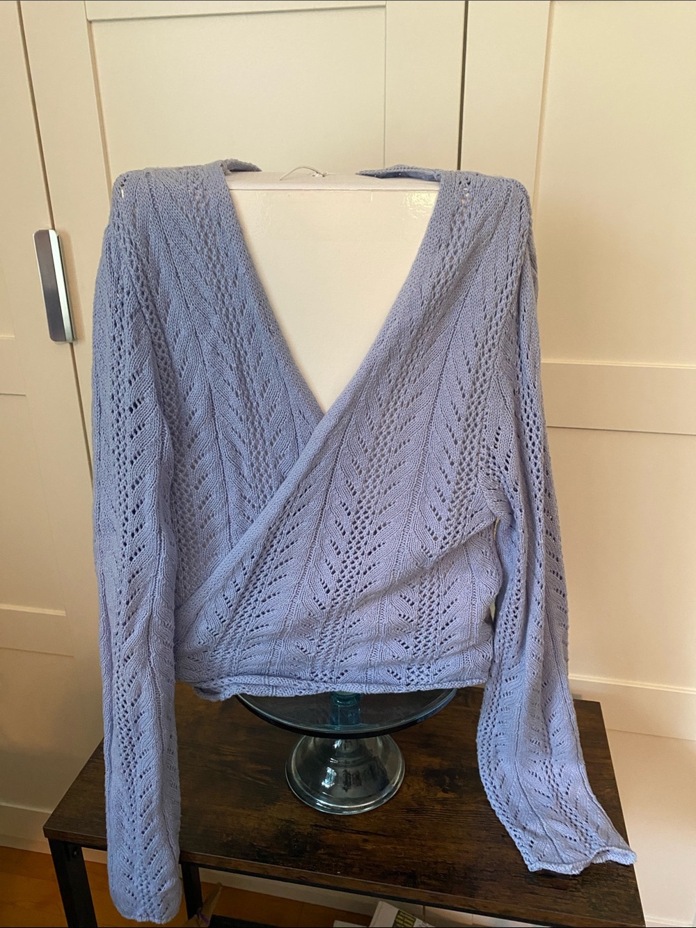 Light Blue V-Neck Wrap Knit Sweater - Women